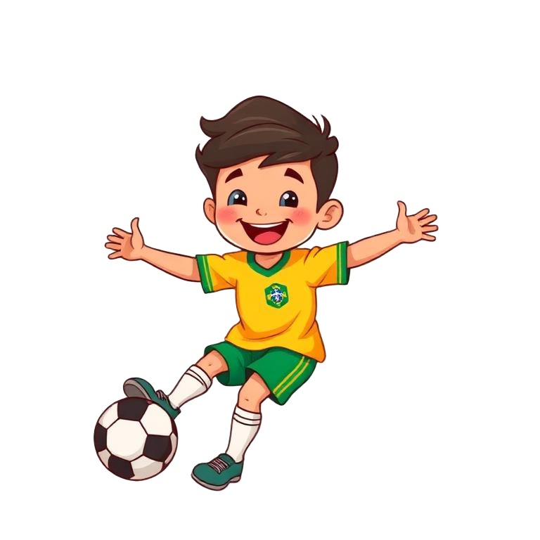Menino brasileiro jogando futebol