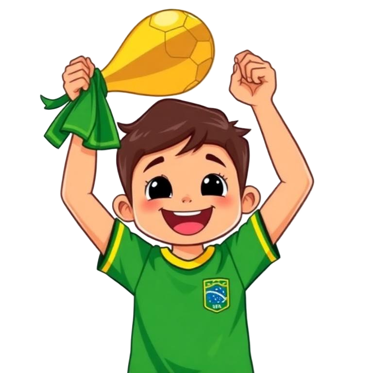 Menino brasileiro segurando a taça da Copa do Mundo